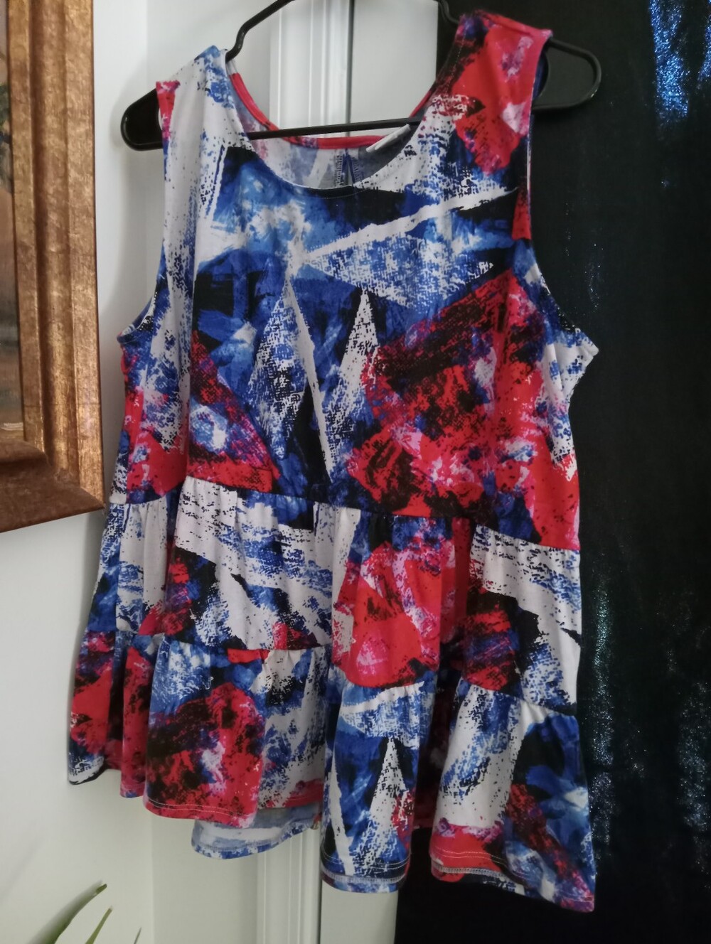 LuLaRoe Artistic Blue and Red Tank Top